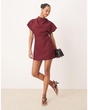 ASOS Grown On Sleeve High Neck Mini Dress With Open Back Detail - Red