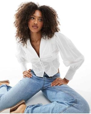 Pimkie Square Collar Lace Trim Button Through Blouse - White