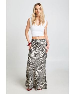 Boohoo Petite Zebra Print Chiffon Maxi Skirt - White