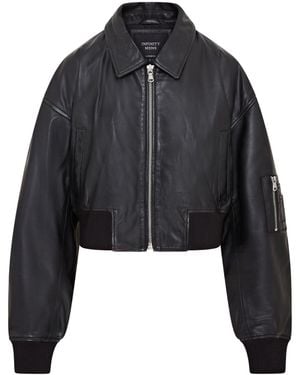 Infinity Leather Oversized Ma-1 Bomber Jacket - Black
