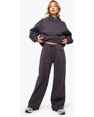 Boohoo Petite Pintuck Detail Deep Waistband Wide Leg Jogger - Blue