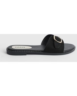 Oasis Billie Faux Suede Buckle Detail Sliders - Black