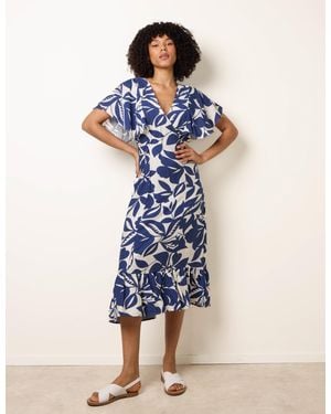 Blue Vanilla Printed V Neck Dress - Blue
