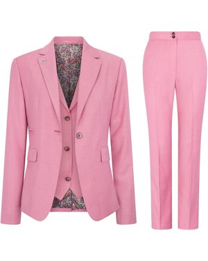 TruClothing 3 Piece Tailored Fit Plain Formal Office Suit - Pink