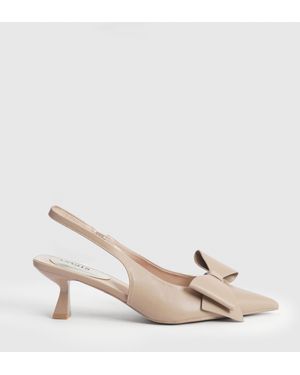 Oasis Dillie Faux Leather Bow Detail Kitten Heeled Slingback Court Shoes - Natural