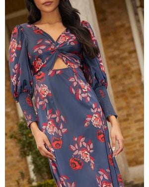Chi Chi London Twist Bodice Floral Maxi Dress - Blue
