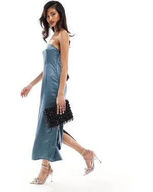 In The Style Bandeau Satin Bow Detail Midi Dress - Blue