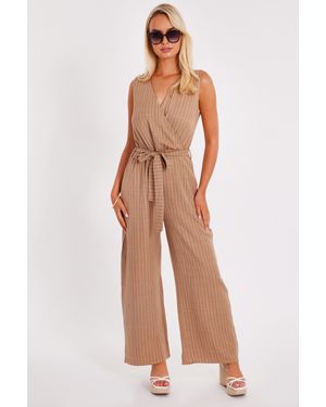 Quiz Linen Striped Jumpsuit - Multicolour