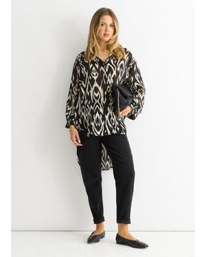 Gini London Mono Abstract Print Oversized Shirt - Black