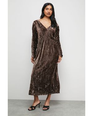 Warehouse Burnout Velvet Batwing Midi Dress - Brown