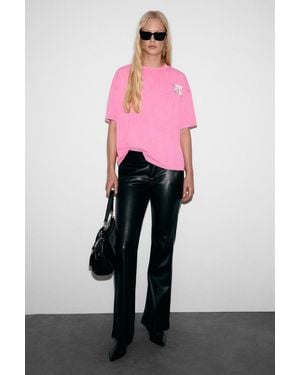 Grimelange Oversized Printed Crew Neck T-Shirt - Pink