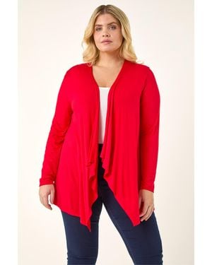Roman Curve Waterfall Front Jersey Cardigan - Red