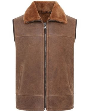 Infinity Leather Aviator Shearling Bomber Gilet - Brown