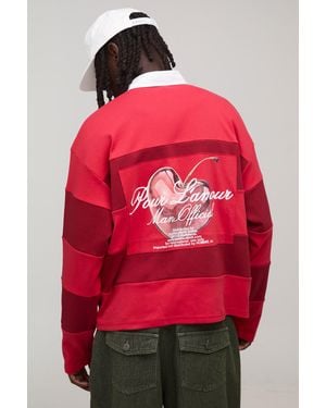 BoohooMAN Oversized Boxy Heart Printed Rugby Polo - Red