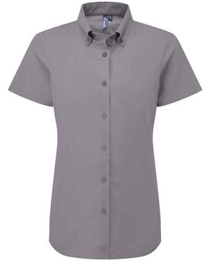 PREMIER Ladies Supreme Oxford Short-Sleeved Formal Shirt (Steel) - Grey