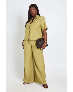 Boohoo Plus Bead Tie Detail Linen Wide Leg Trouser - Yellow