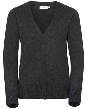 Russell Collection /Ladies Knitted V Neck Cardigan Marl) - Black