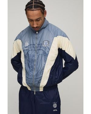 BoohooMAN Oversized Funnel Neck Circa 98 Crest Colour Block Track Jacket - Blue