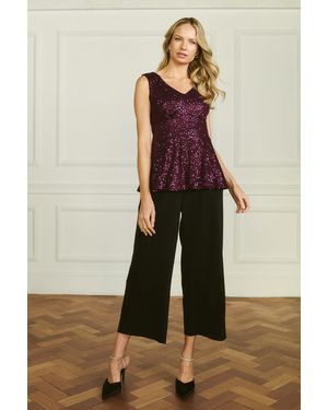 Izabel London Sparkly Sequin Sleeveless Peplum Top - Purple