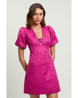 Karen Millen Tailored Puff Sleeve Trim V Neck Detail Mini Dress - Pink