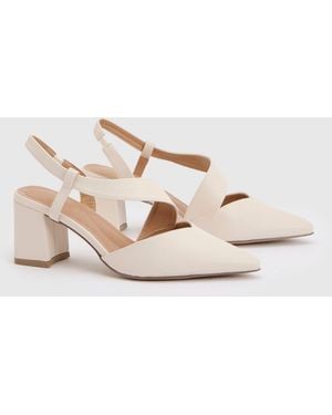 Wallis Wide Fit Eve Asymmetric Strap Block Heel Pointed Comfort Sock Court Shoes - Natural