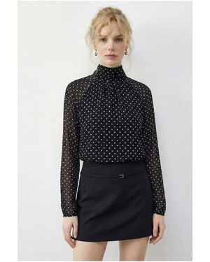 Bianco Lucci Polka Dot Turtleneck Chiffon Blouse - Black