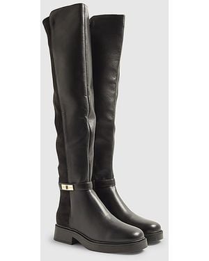 River Island Over The Knee Riding Boots Flat Pu - Black