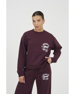 Brave Soul Contrast Stripe Panel Crew Neck Sweatshirt - Purple