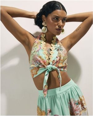River Island Tie Halter Neck Top Cotton - Green