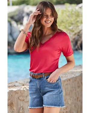 Sosandar Hot Premium Chiffon T-Shirt Leather - Red