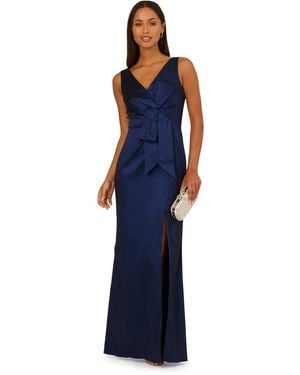 Adrianna Papell Stretch Taffeta Bow Gown - Blue