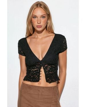 Busem Fitted Lace Crop Blouse With Buttons - Black