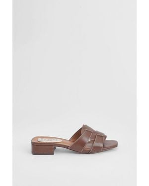 Wallis Lyla Faux Leather Interwoven Low Block Heeled Mules - Brown