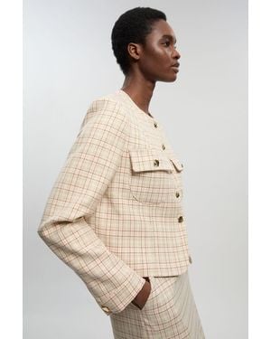 Karen Millen Tailored Check Cropped Jacket - Natural