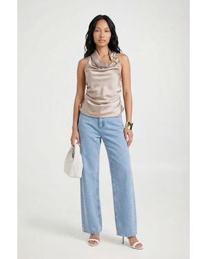 Boohoo Trim Halter Satin Top - Blue