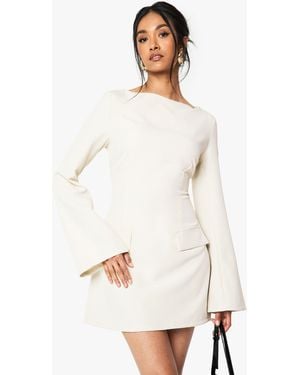 Boohoo Long Sleeve Slash Neck Tailored Mini Dress - White