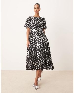 Sister Jane Dream Embellished Floral Midi Dress - White