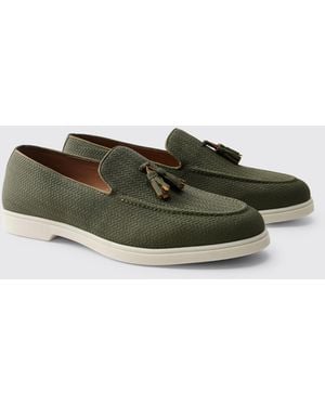 BoohooMAN Textured Tassel Pu Loafer - Green