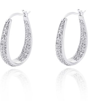 The Jewellery Stockroom Sterling Double Crystal Oval Hoop Earrings - Black