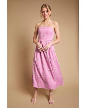 Oasis Embroidered Strapless Sweetheart Midi Dress - Pink