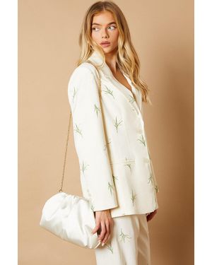 Oasis Liora Satin Ruched Large Clutch Bag - Natural