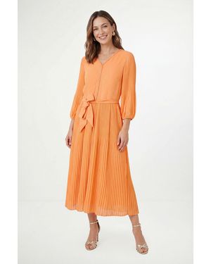 Wallis Petite Chiffon Plait Detail Pleated Midi Dress - Orange