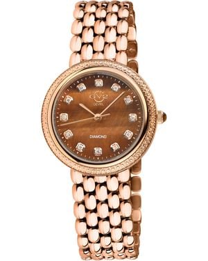 Gv2 Arezzo Diamond Watch, Iprg Case, Tiger Eye Dial, 316L Stainless Steel Bracelet - Metallic