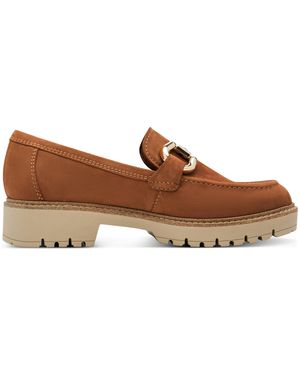 Tamaris Cognac Leather Loafers Slip-On Platform Shoes - Brown