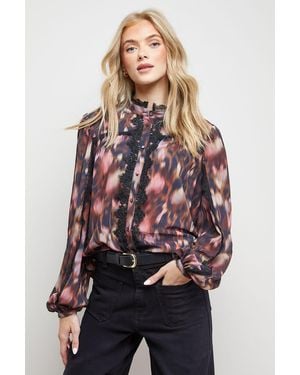 Oasis Lace Trim Blouse - Multicolour