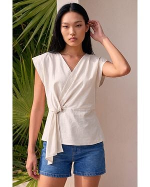 Roman Drape Front Side Tie Top - Grey