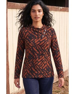 Roman Abstract Print Snit Tunic Top - Red