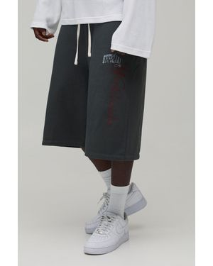 BoohooMAN Varsity Raw Hem Washed Jersey Bermuda Jort - Black