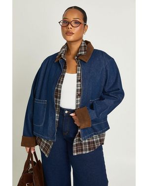 Boohoo Plus Denim Barn Jacket - Blue