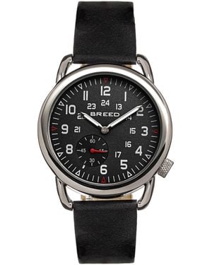 Breed Regulator Leather-Band Watch W/Second Sub-Dial - Black